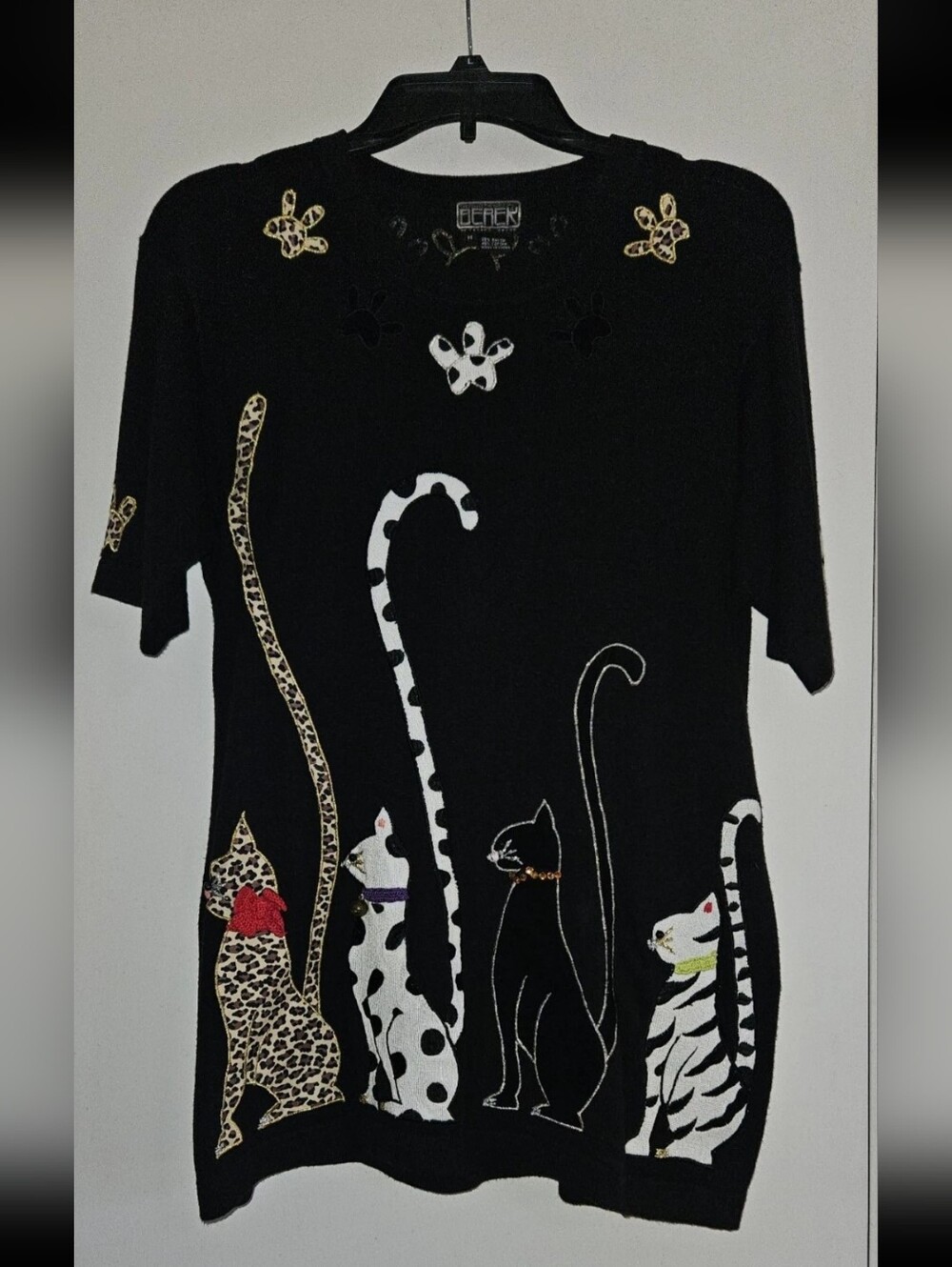 VTG Berek Whimisical Cats Embroidered Cotton Blend Sweater Womens Size Medium
